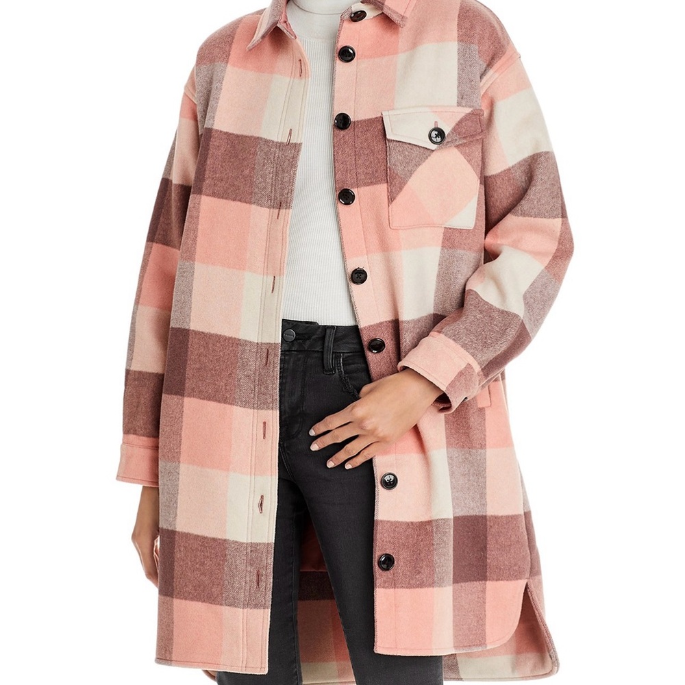Monrow Pink Plaid Coat Large NWOT